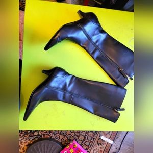 Tods black leather tall heeled boots